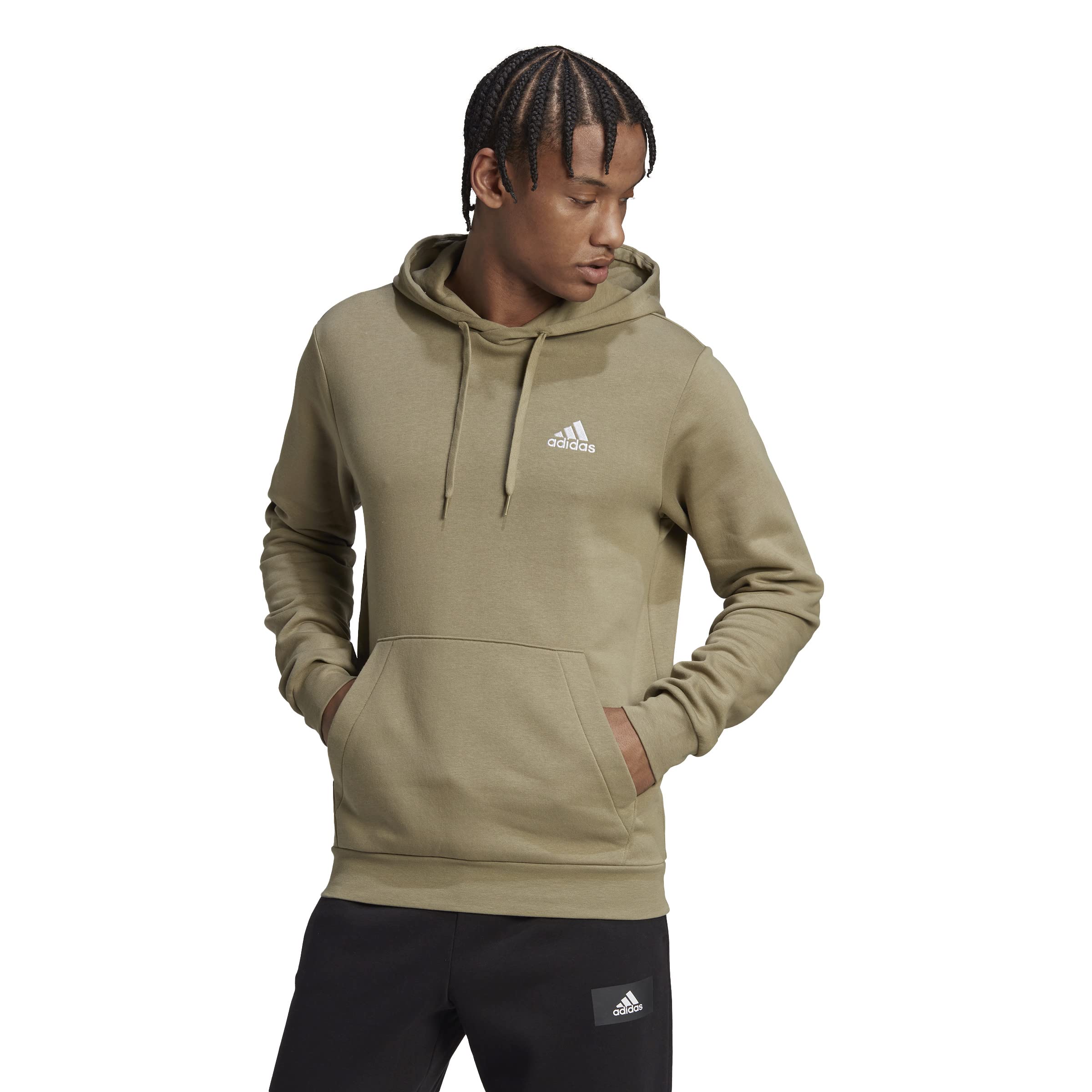 adidas Essentials Fleece Hoodie Sudadera, Orbit Green/White, M Hombre