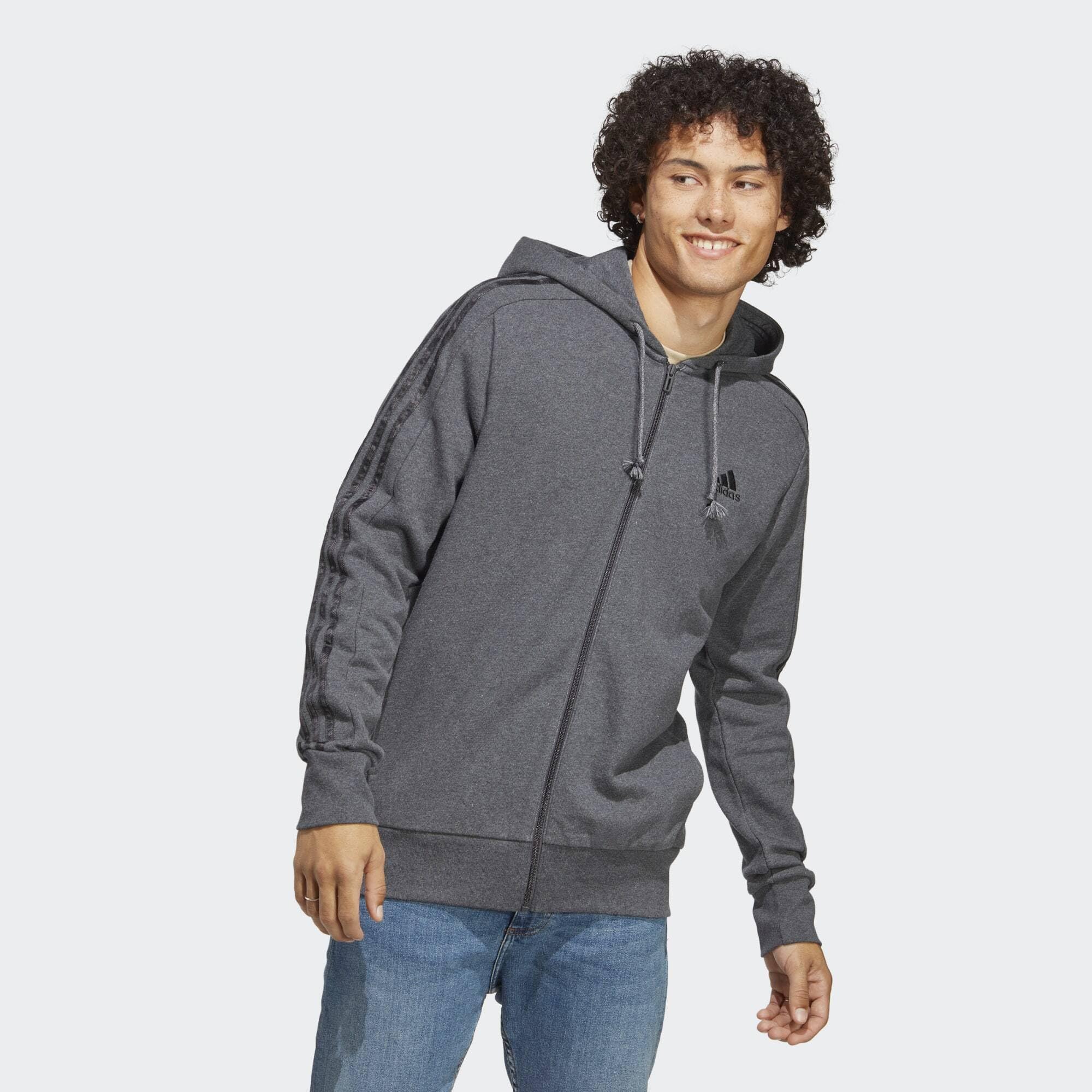 adidas Essentials French Terry 3-Stripes Full-Zip Hoodie Top con Capucha Hombre