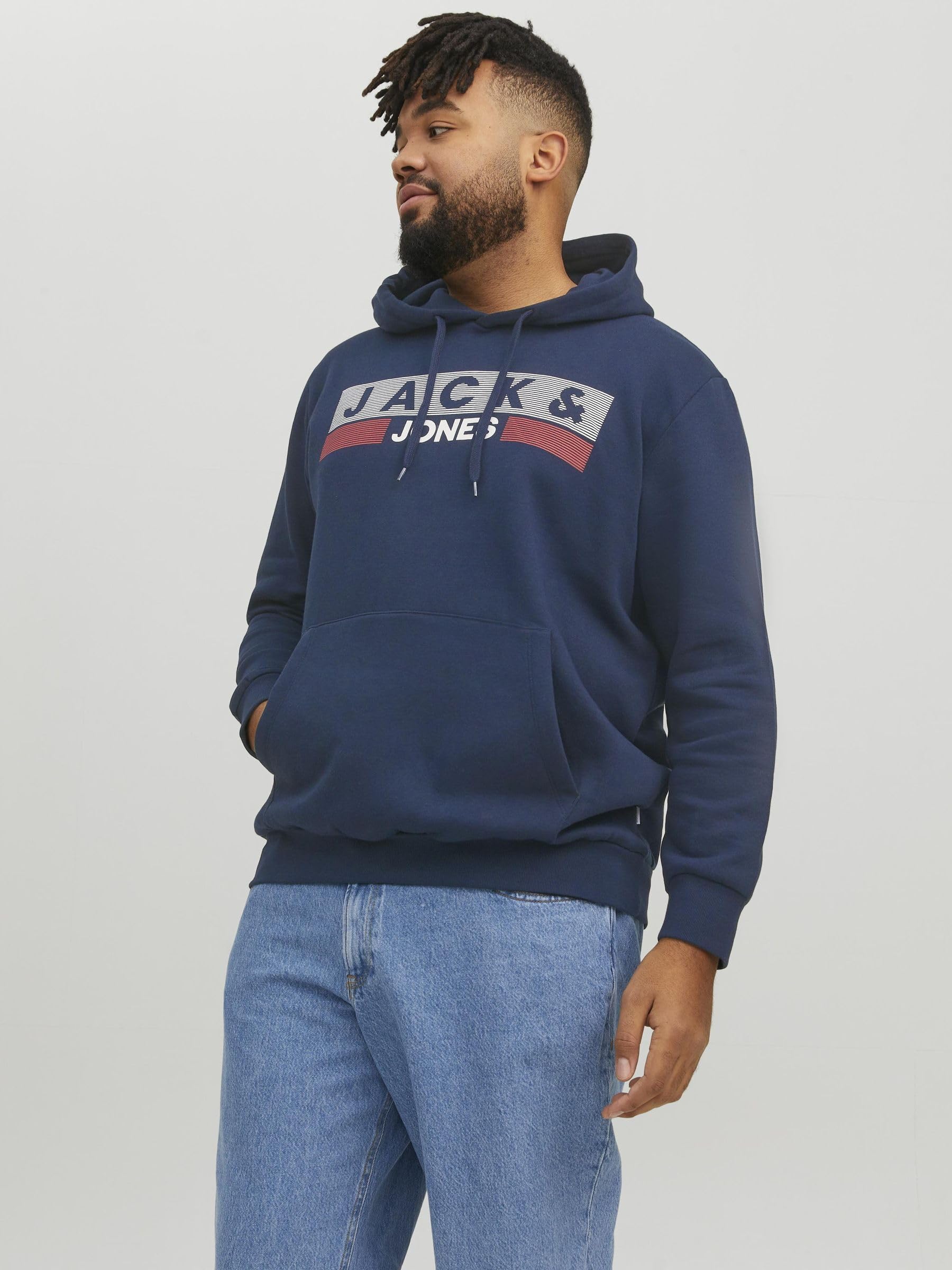 JACK&JONES PLUS Jjecorp-Sudadera con Capucha Y Logotipo Hombre