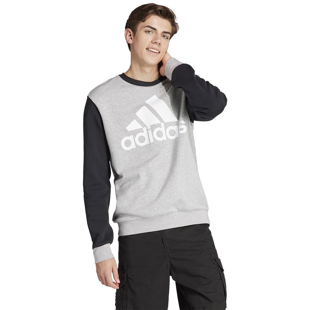 adidas Essentials Fleece Big Logo Sweatshirt Sudadera, Medium Grey Heather/Black, M Men's