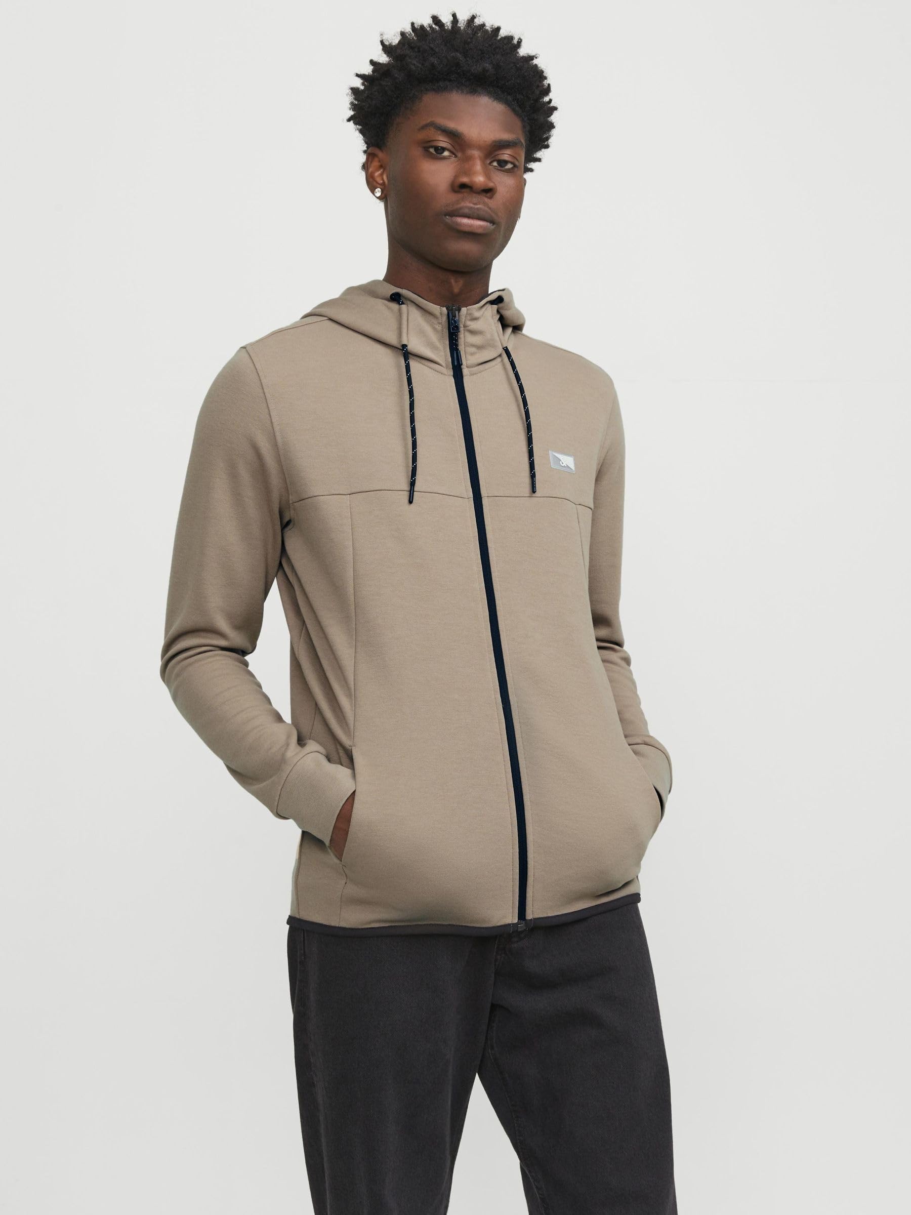 JACK & JONES Sudadera con Capucha con Cremallera Jcoair Noos, Crockery/Detalle: Melange, M para Hombre