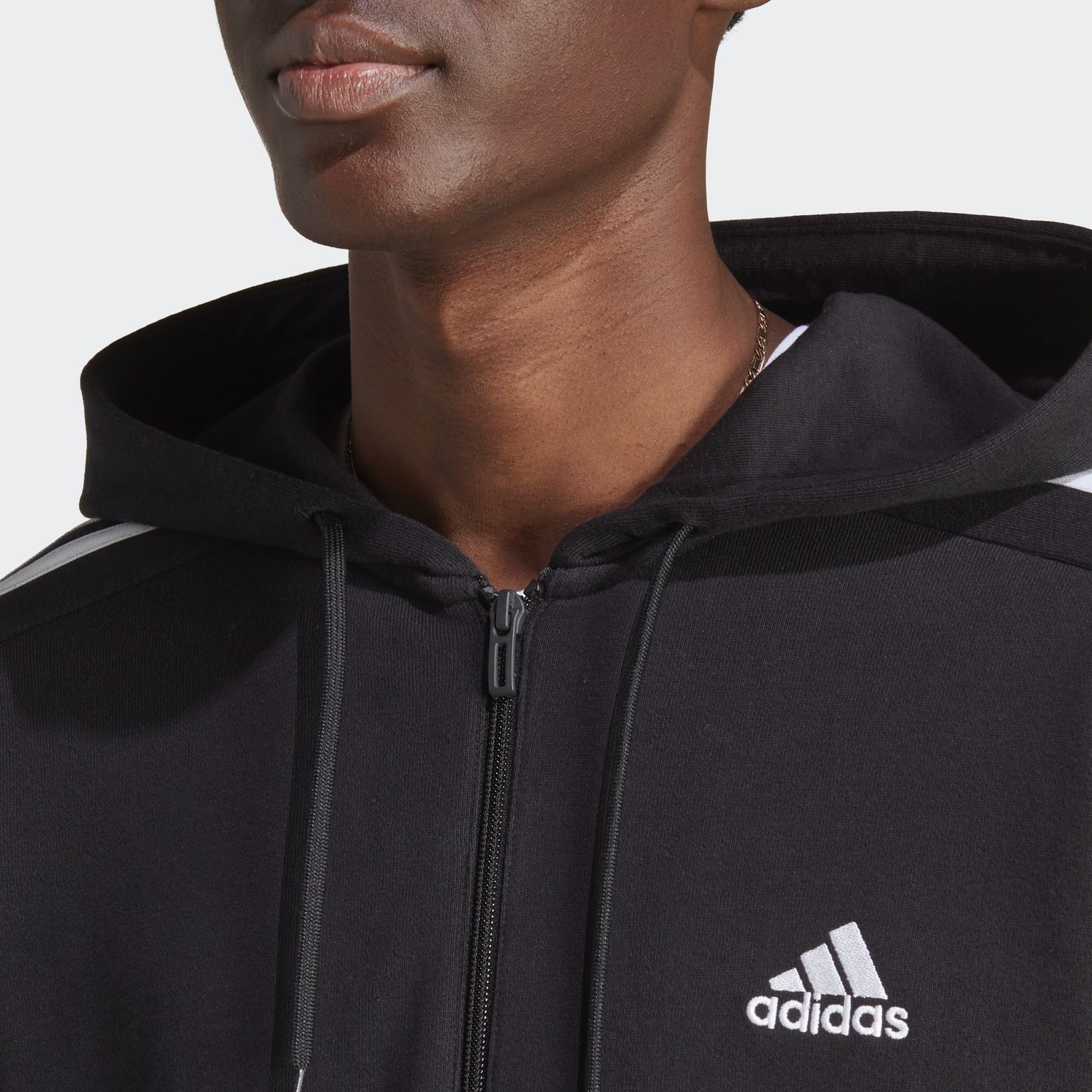 adidas Essentials French Terry 3-stripes Full-zip Hoodie Sudadera con capucha, Black/White, M Alto Hombre