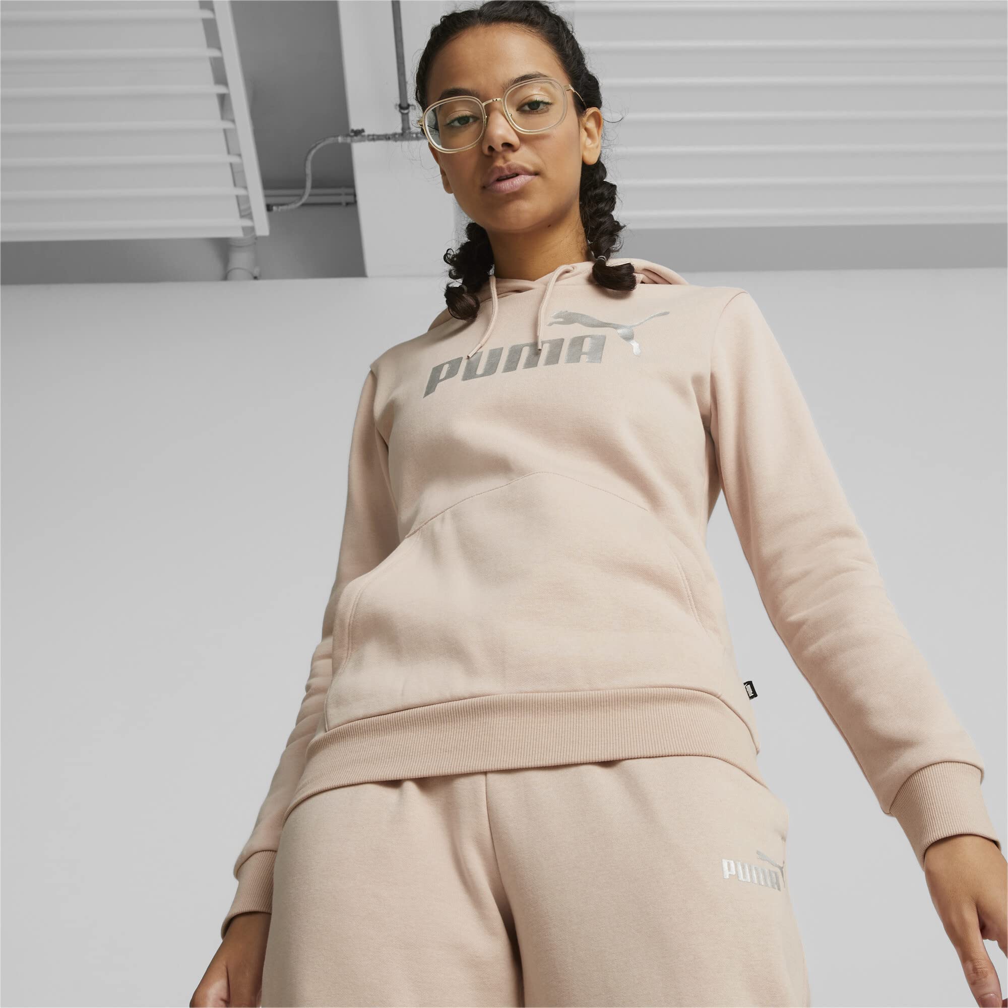 PUMA ESS+ Metallic Logo Hoodie FL Sudadera Mujer