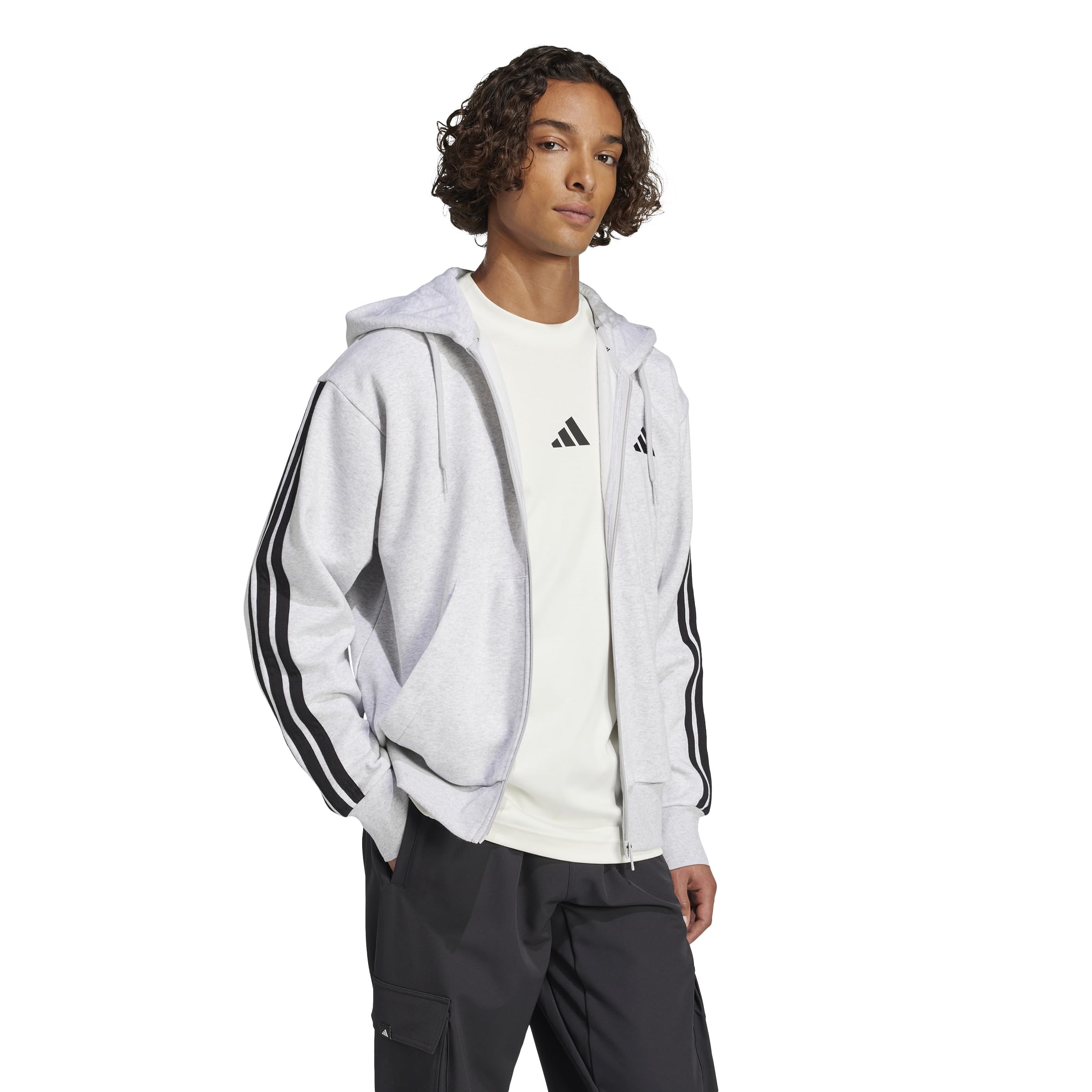 adidas Sudadera con Capucha de Forro Polar con Tres Rayas Esenciales Hombre