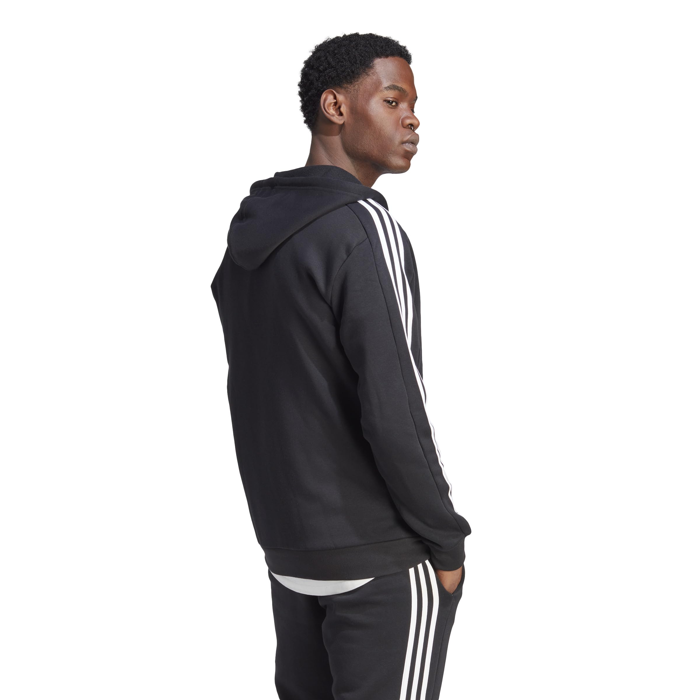 adidas Hombre Essentials Fleece 3-Stripes Full-Zip Hoodie, Black/White, XL