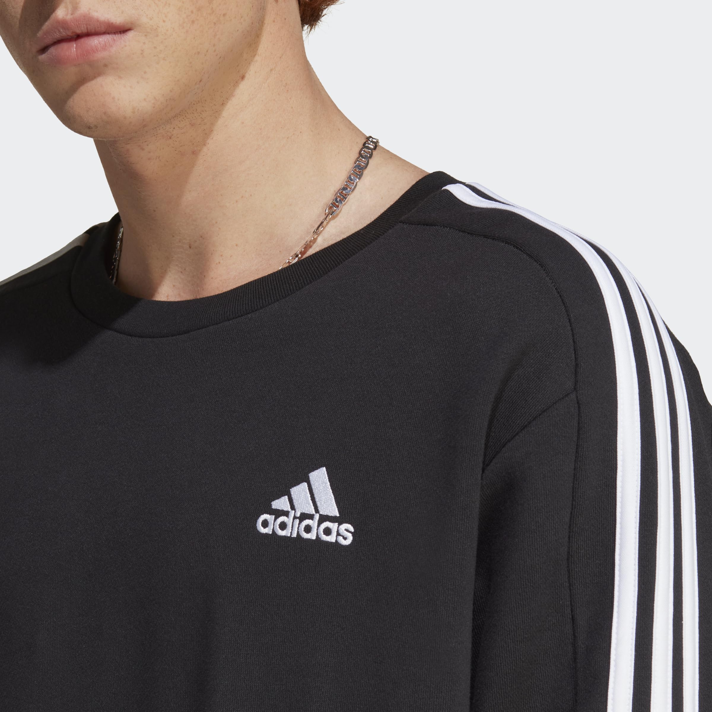 adidas Hombre Essentials French Terry 3-Stripes Sweatshirt, Black, M Tall