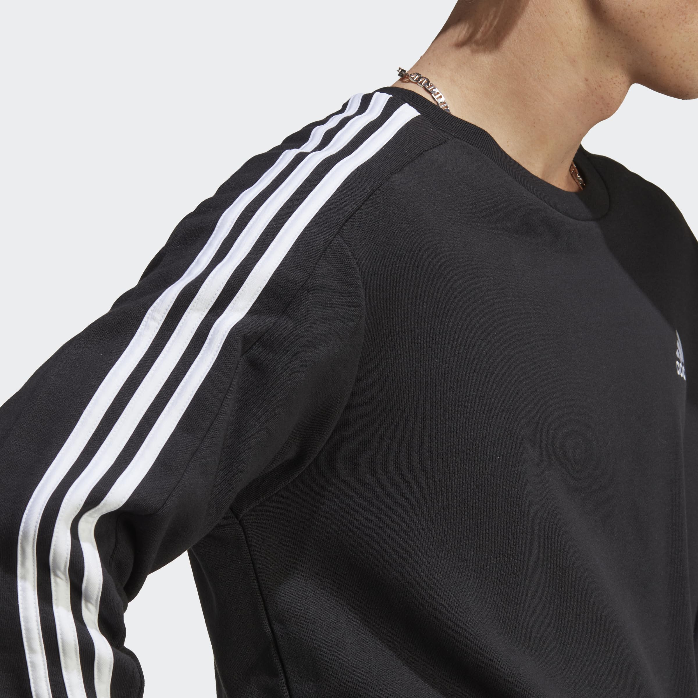 adidas Hombre Essentials French Terry 3-Stripes Sweatshirt, Black, M Tall