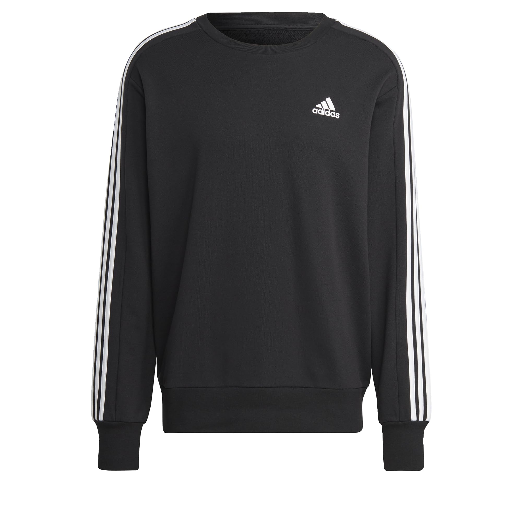 adidas Hombre Essentials French Terry 3-Stripes Sweatshirt, Black, M Tall
