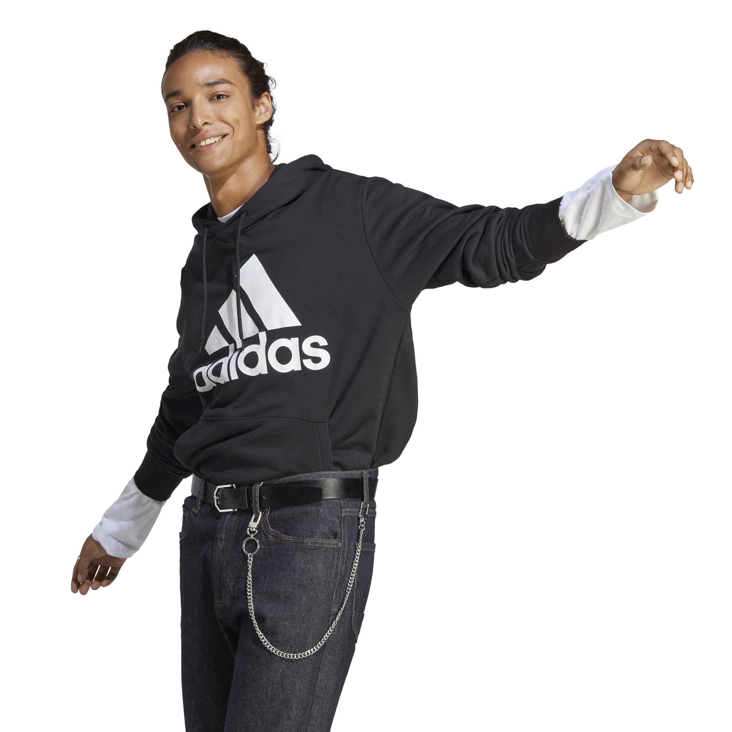 adidas Hombre Essentials French Terry Big Logo Hoodie, Black, XXL
