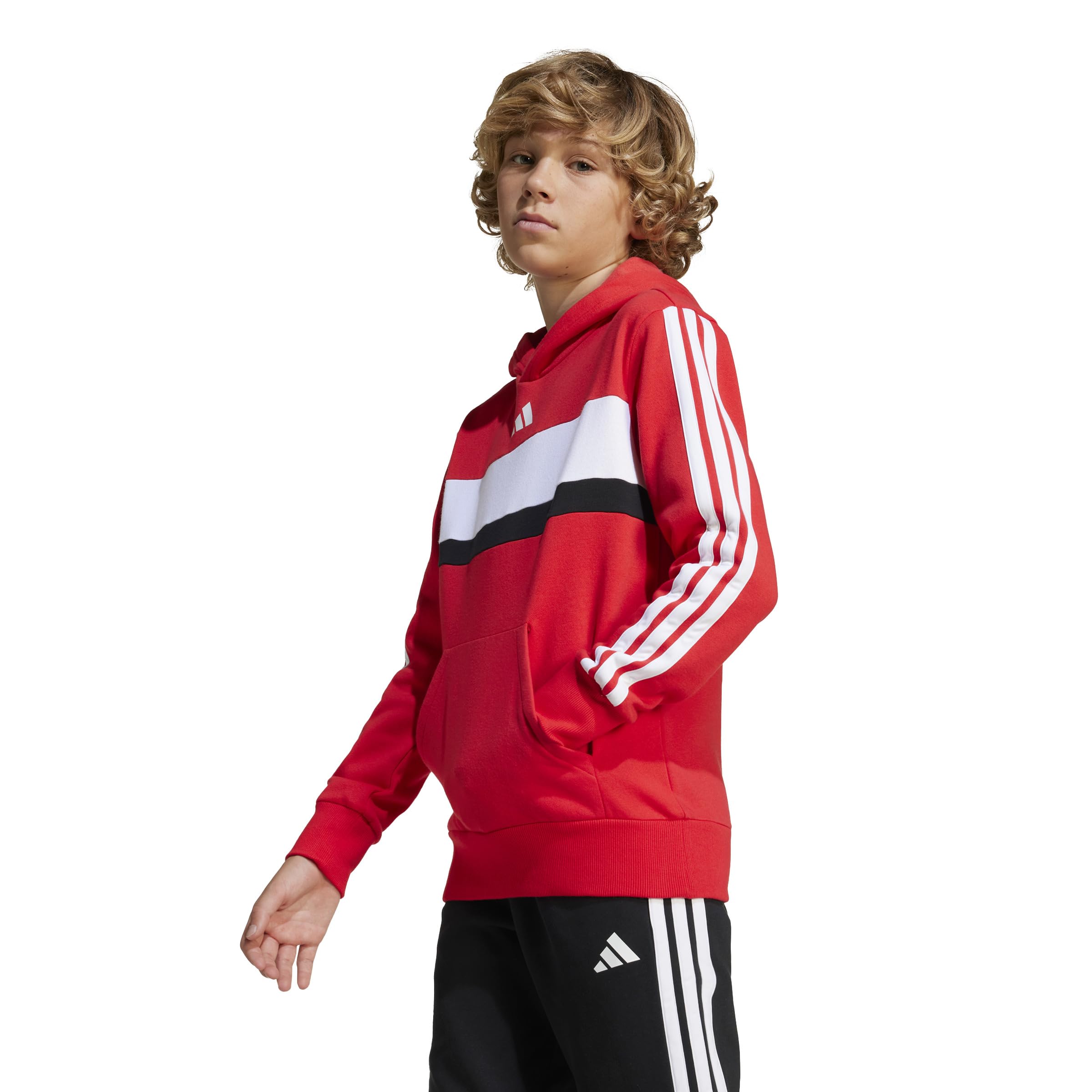 adidas Seasonal Essentials Tiberio 3 Stripes Fleece Hoodie Sudadera con Capucha Unisex niños (Pack de 1)