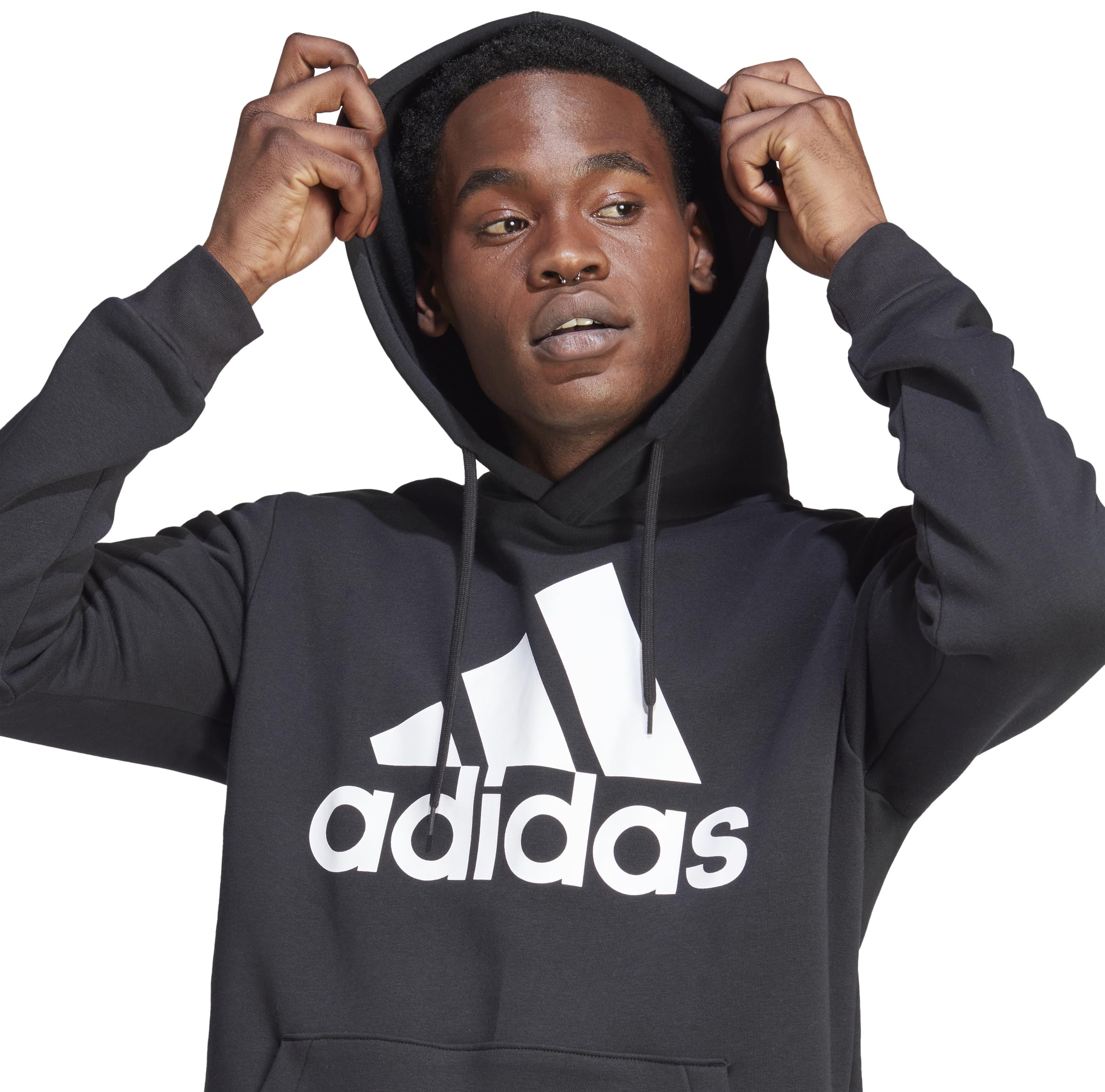 adidas Hombre Essentials Fleece Big Logo Hoodie, Black, XXL Short