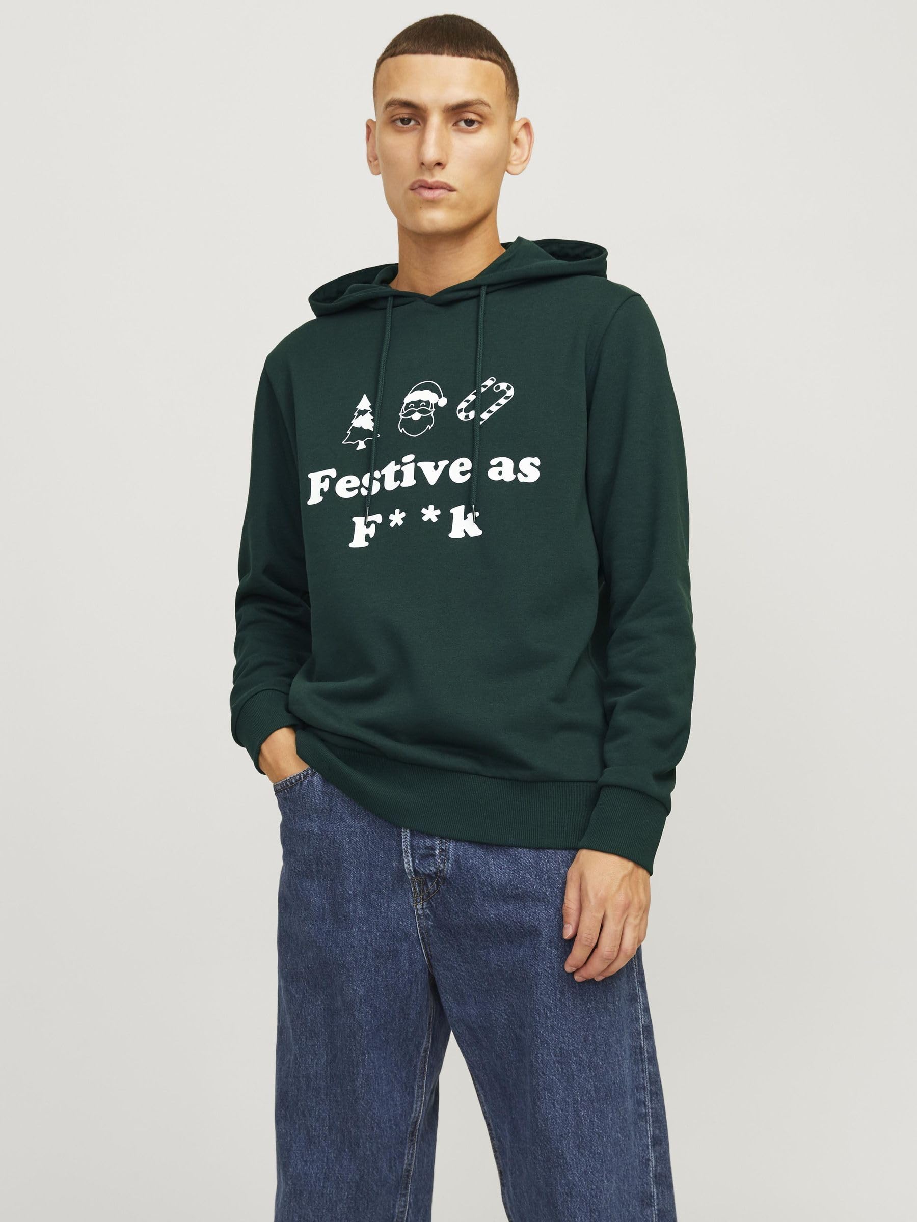 JACK & JONES Jjxmas One Color Funny Sweat Hood Sudadera con Capucha para Hombre